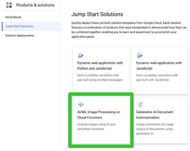 AI ML Image Processing Jump Start Solution navigation