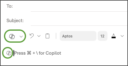 "Draft with Copilot" menu option in Outlook for Mac.