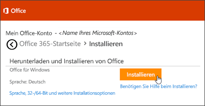 Screenshot der Installationsseite unter "Mein Konto"