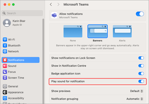 הגדרת Mac משמיעת צלילי Teams