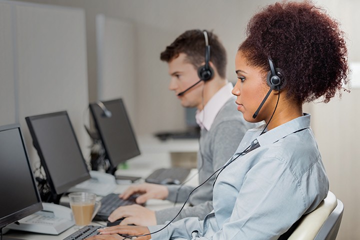 Customer service representatives working in call center