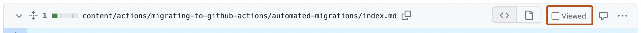 Screenshot of the header of a file. The "Viewed" option is outlined in dark orange.