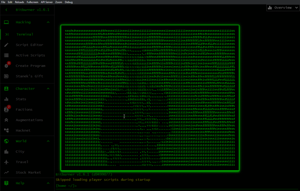 Animated ASCII art Rick Roll featured in BitBurner.