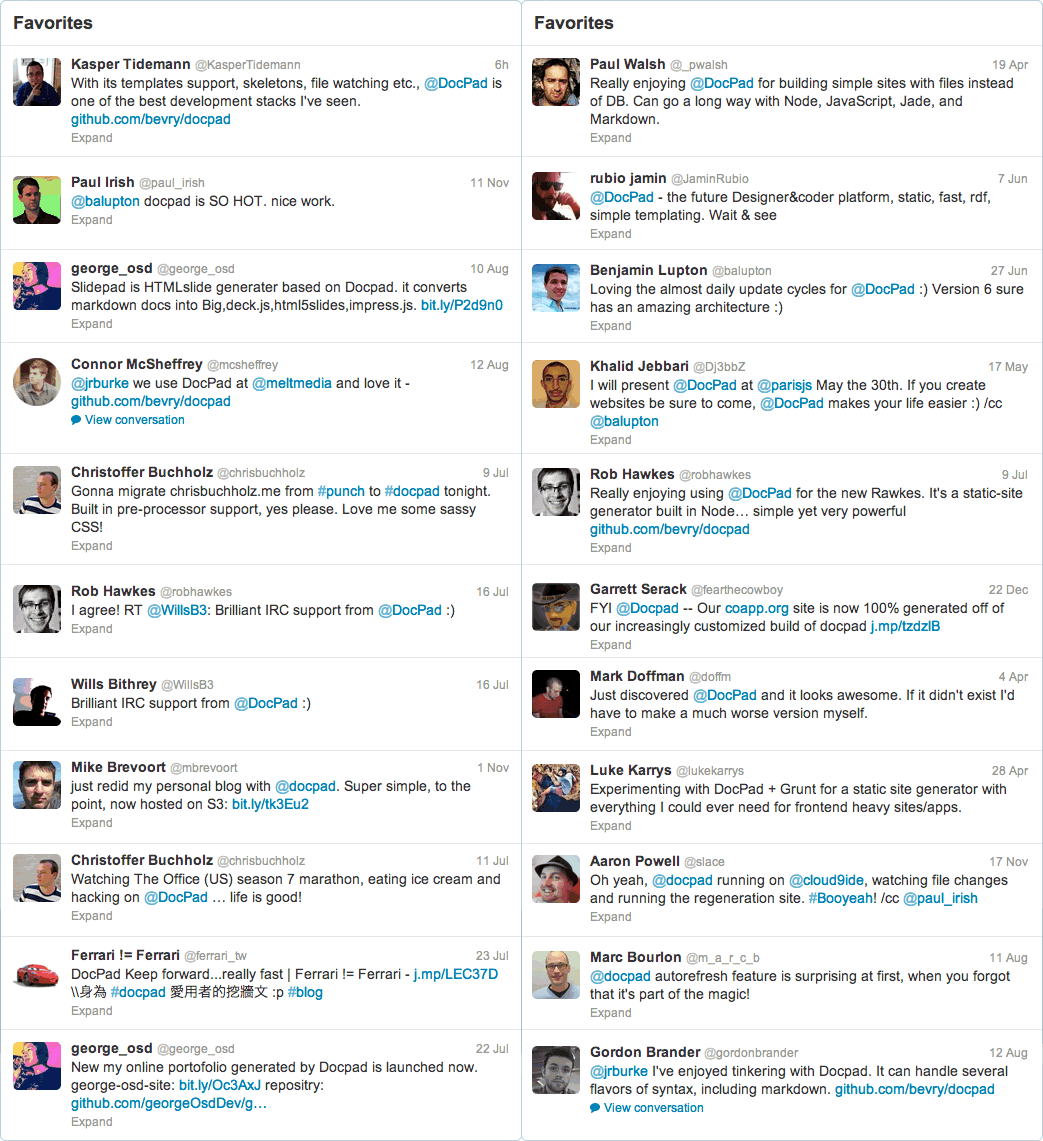 Some favourite tweets about DocPad