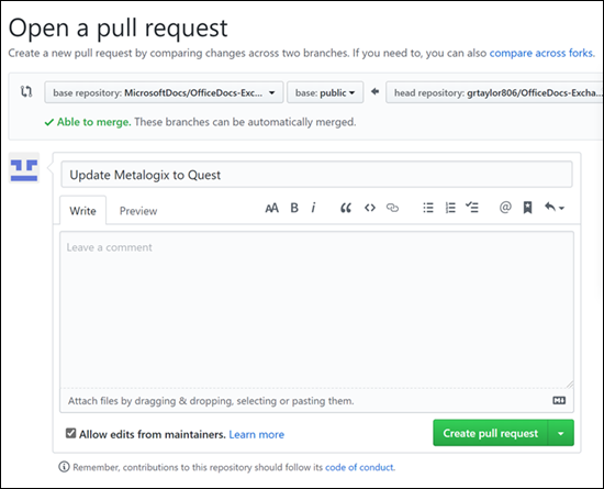 Open a pull request page