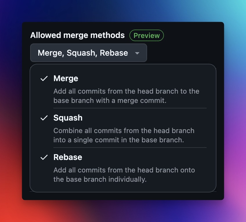 Screenshot of merge type rule selection