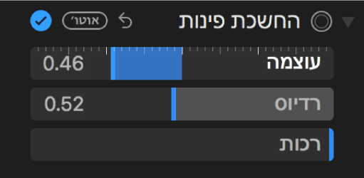 כלי הבקרה ״החשכת פינות״ בחלונית ״התאם״.