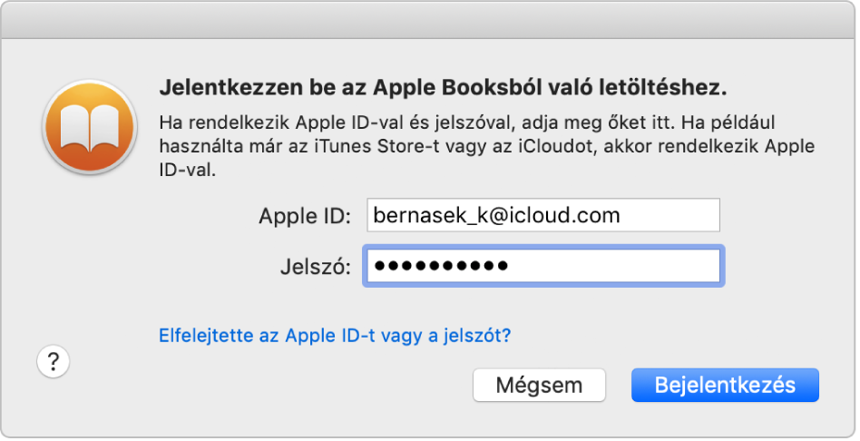 Párbeszédablak, amelyen bejelentkezhet az Apple ID-val és jelszóval.