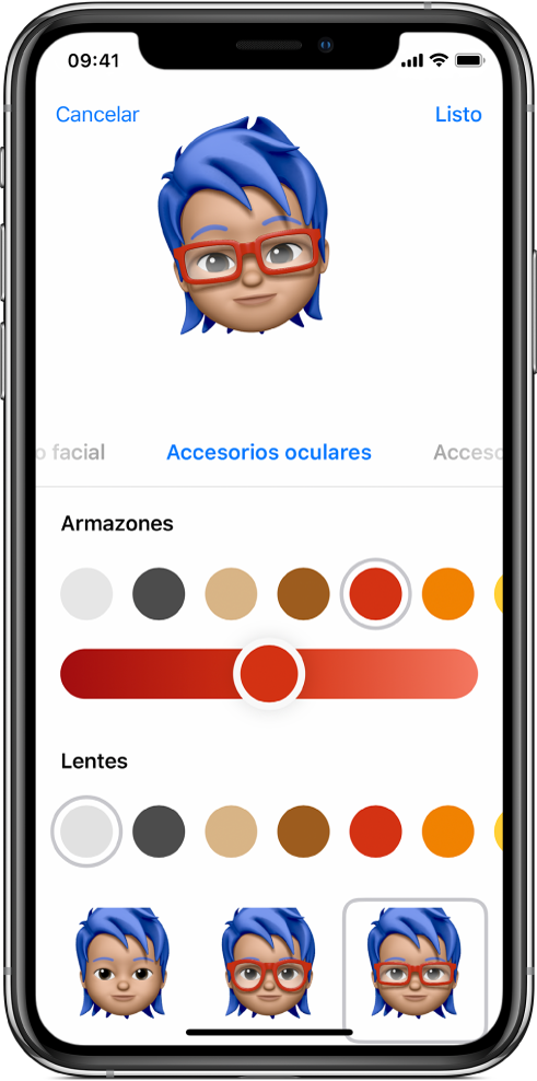 Pantalla de Mensajes mostrando cómo se crea un Memoji.