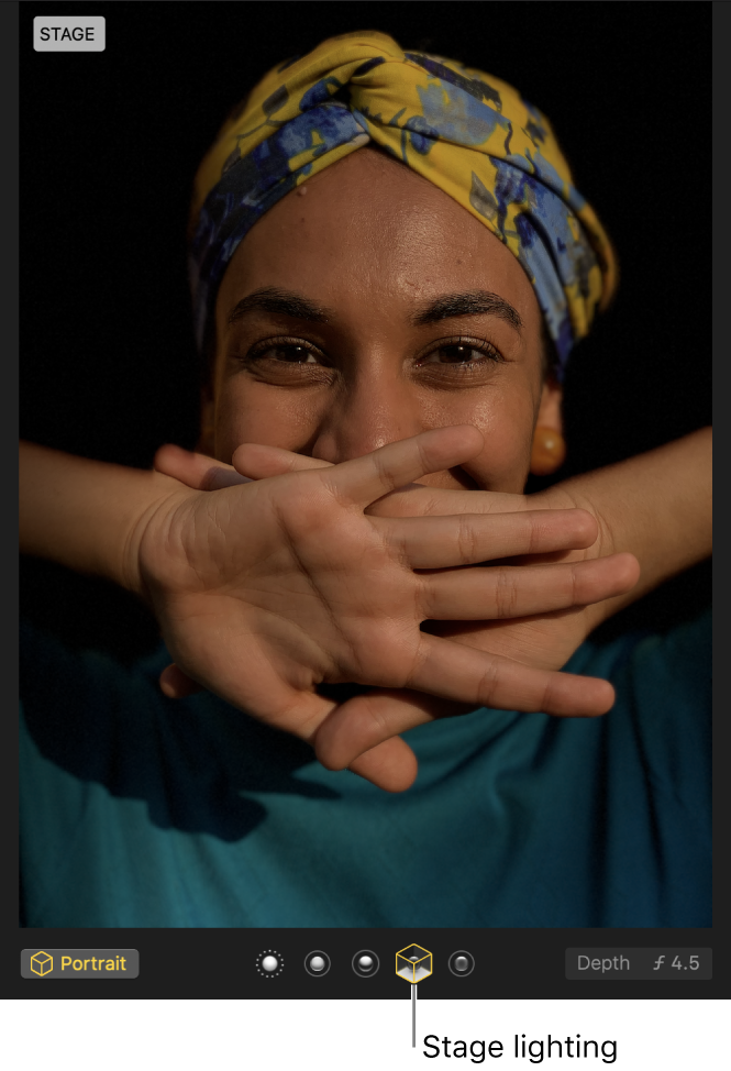 A portrait photo with stage lighting creating a black background.