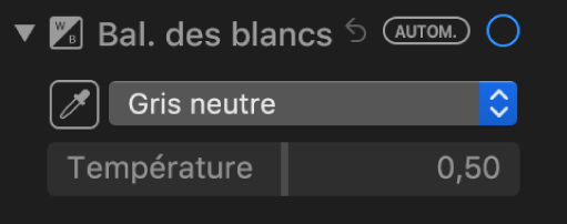 Les commandes de balance des blancs dans la sous-fenêtre Ajuster.