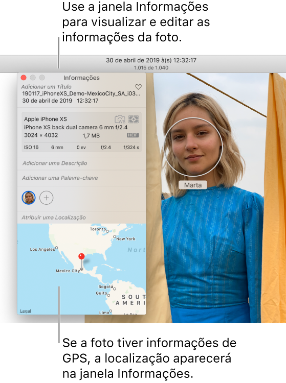 A janela Informações de uma foto.