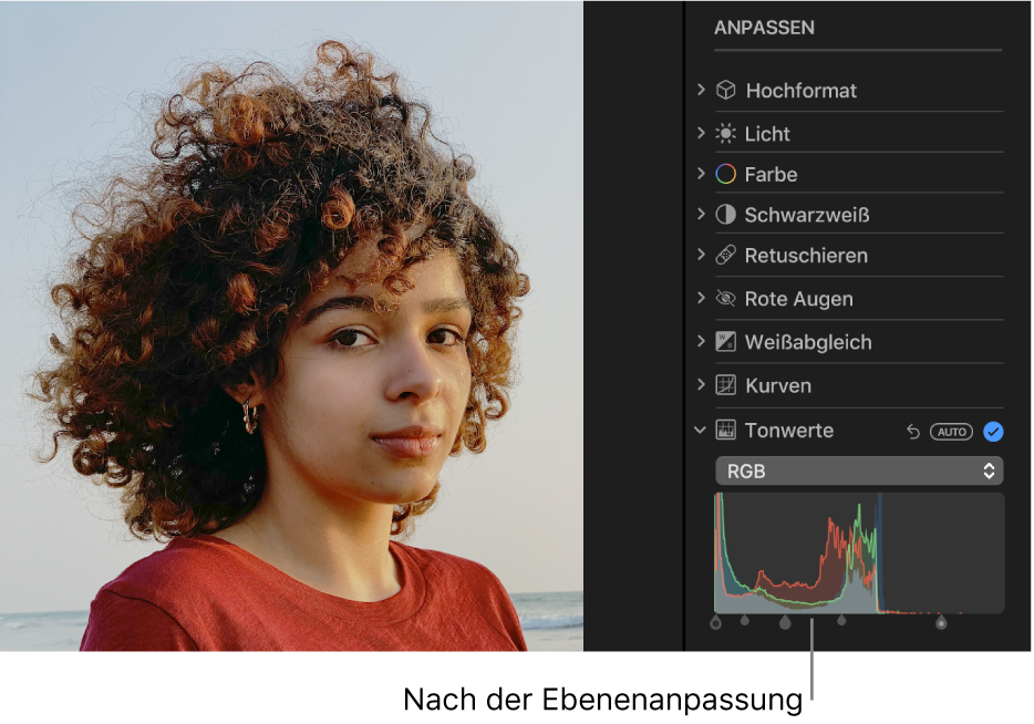 Ein Foto nach dem Anpassen der Tonwerte.