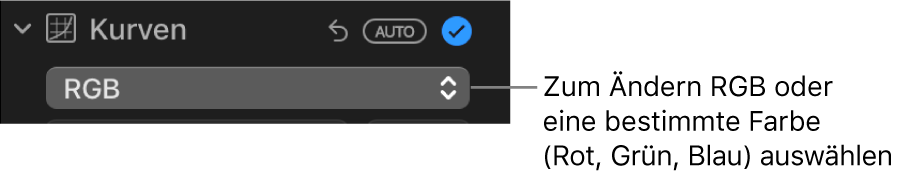 Die Steuerungen „Kurven“ im Bereich „Anpassen“ mit der im Einblendmenü ausgewählten Option „RGB“.