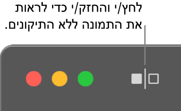 הכפתור ״ללא התאמות״, ליד כלי השליטה בחלון בפינה הימנית העליונה של החלון.