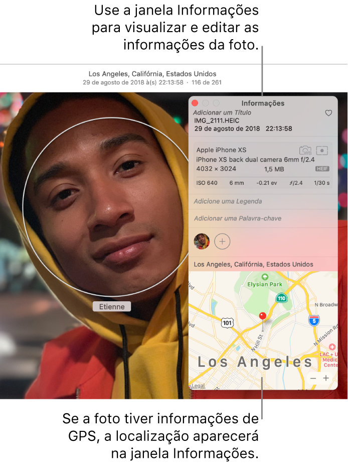A janela Informações de uma foto.