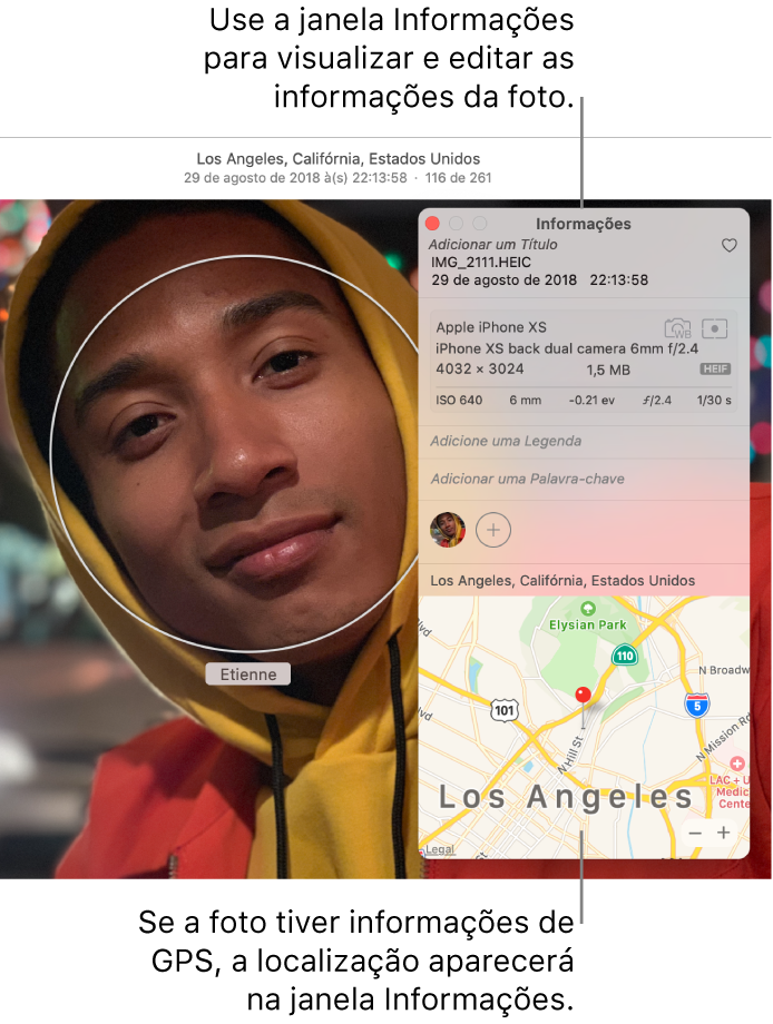 A janela Informações de uma foto.