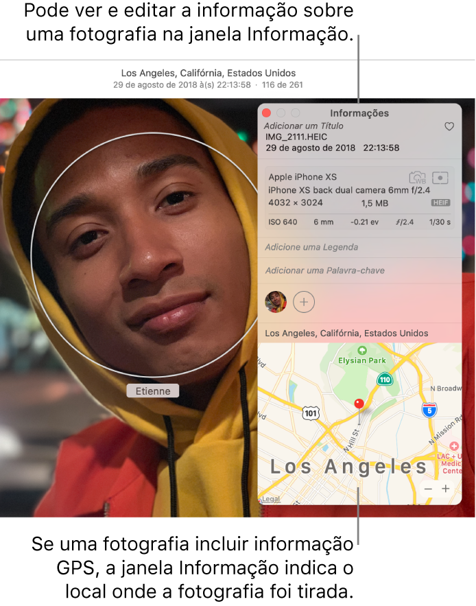 A janela Informações de uma foto.