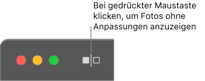 Die Taste „Ohne Anpassungen“ neben den Steuerelementen in Fenstern oben links im Fenster