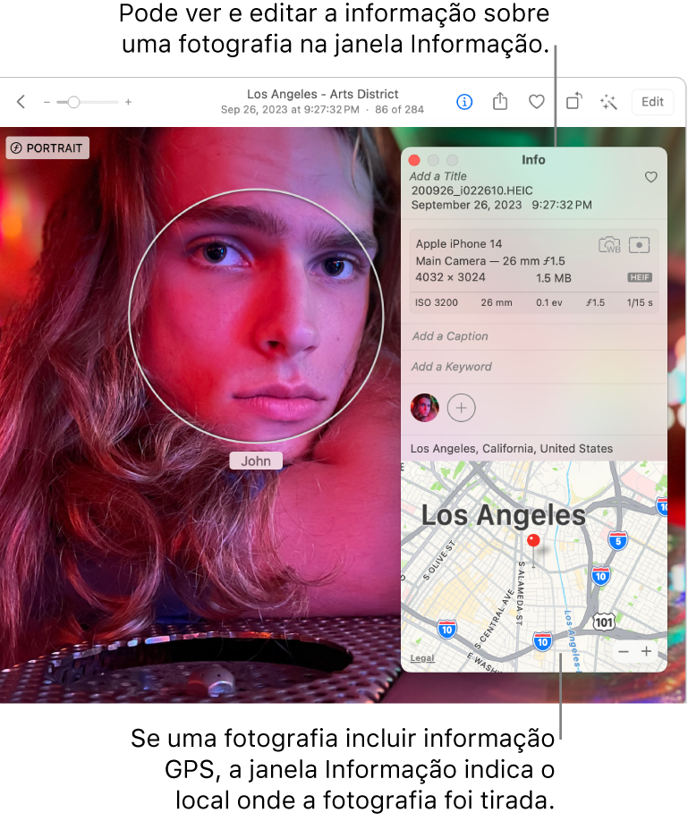 A janela Informações de uma foto.