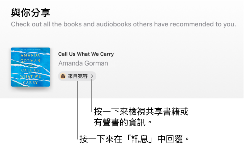 畫面顯示「與你分享」區域中的書籍。
