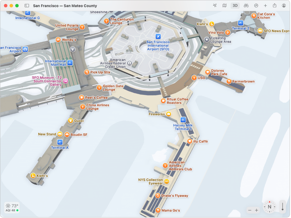 A map showing the inside of the San Francisco International Airport.