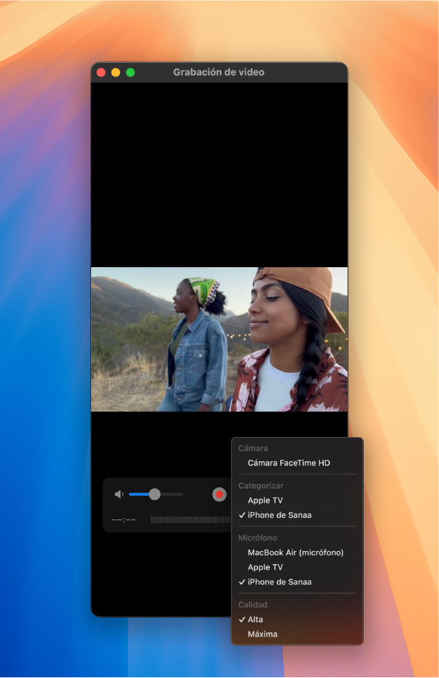 La ventana de QuickTime Player en la Mac al grabar usando un iPhone.