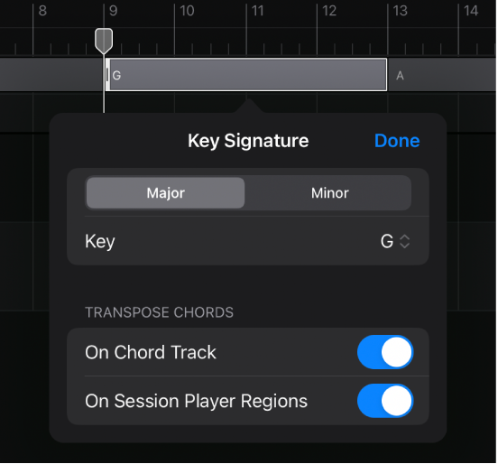 Figure. Adding and editing a key signature change.