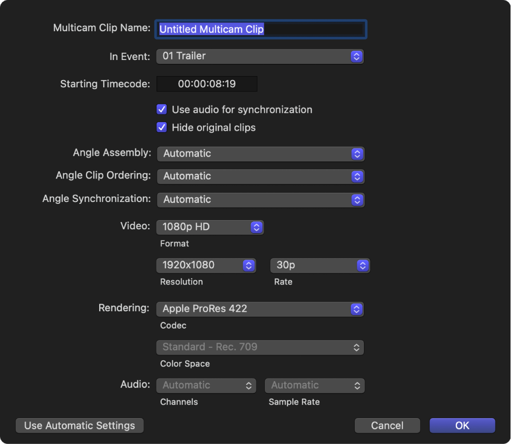 The multicam custom settings