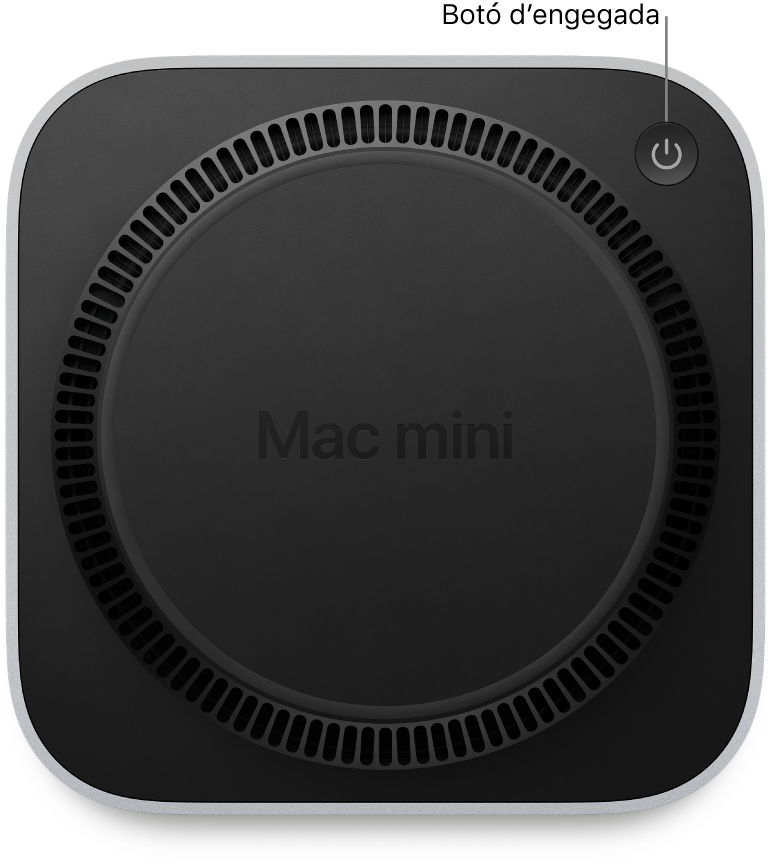 La part inferior del Mac mini amb el botó d’alimentació.