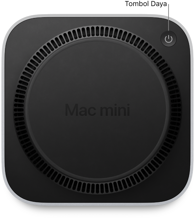 Bagian belakang Mac mini yang menampilkan tombol Daya.