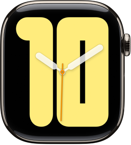 The Numerals Mono watch face showing analog hands over a large number, indicating the hour.