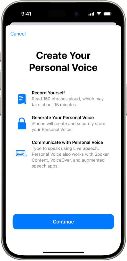 Un iPhone amb informació sobre com crear una veu personal.