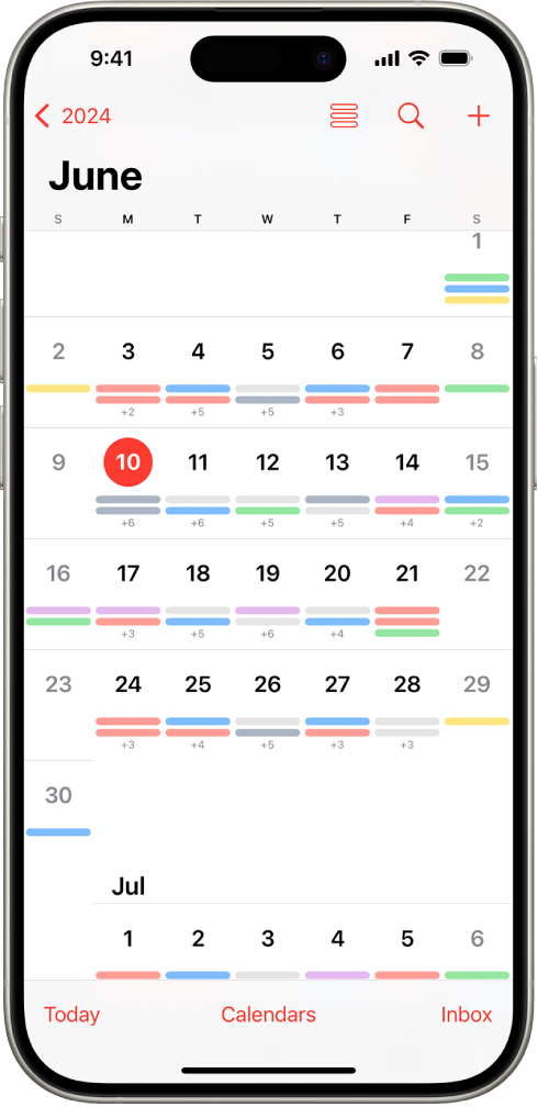 La vista de mes en la app Calendario.