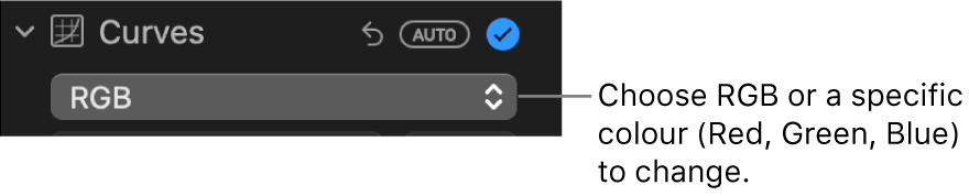 The Curves controls in the Adjust pane, showing RGB selected in the pop-up menu.