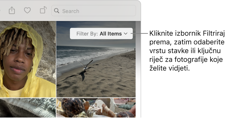 Skočni izbornik Filtriraj prema podešen na prikaz svih stavki.