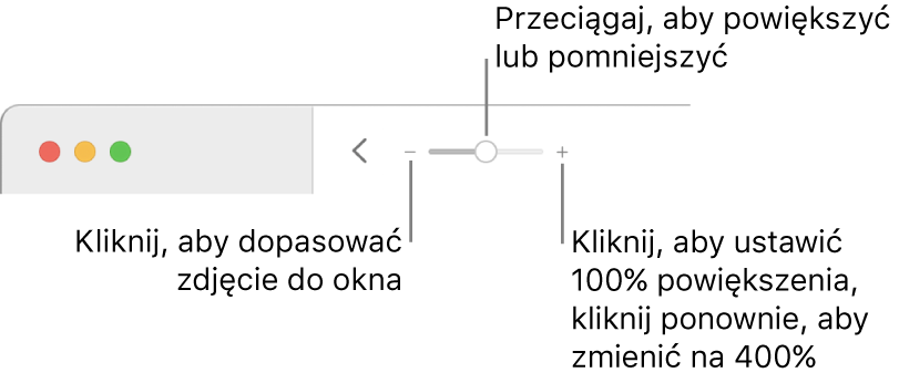 Pasek narzędzi z narzędziami powiększania i pomniejszania.