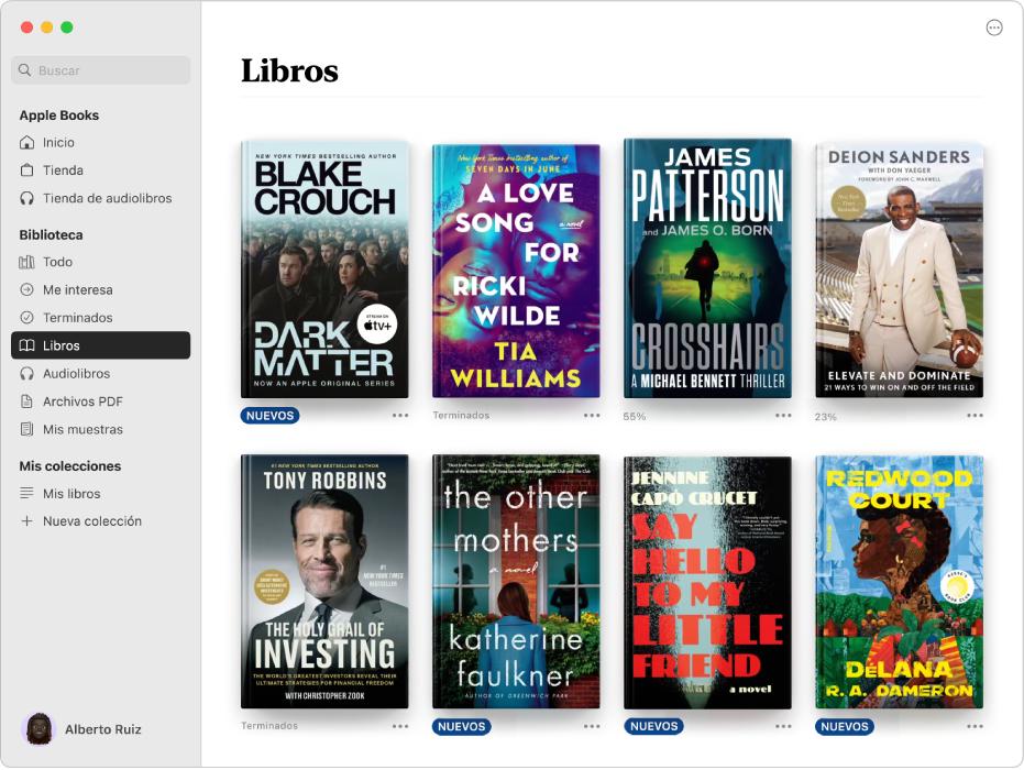 Una ventana de la app Libros mostrando la colección Libros en la biblioteca.