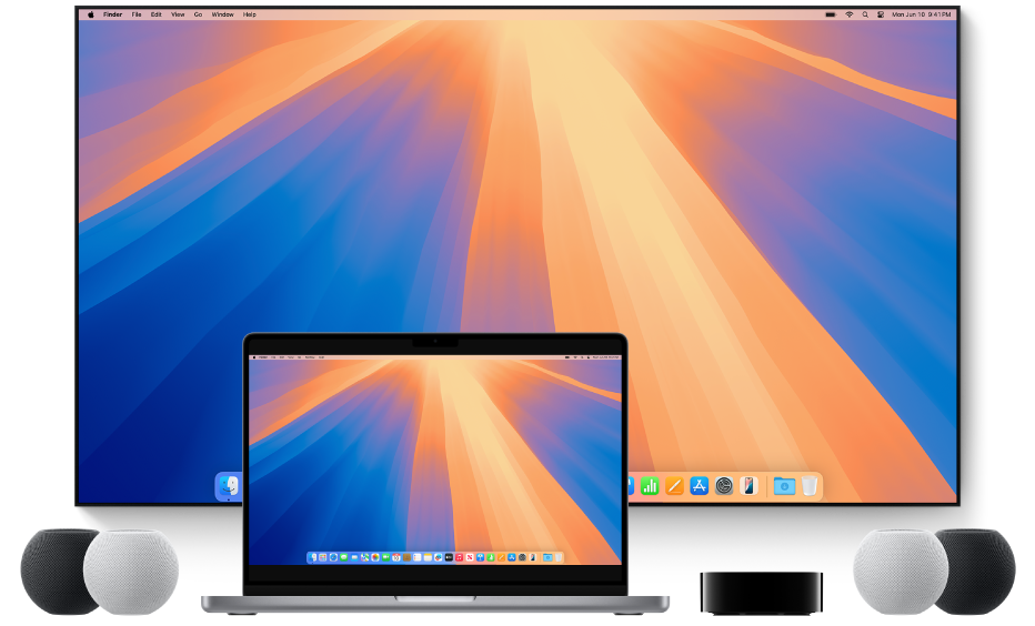 Komputer Mac dan perangkat target yang dapat melakukan streaming konten menggunakan AirPlay—misalnya, Apple TV, speaker HomePod mini, dan TV cerdas.
