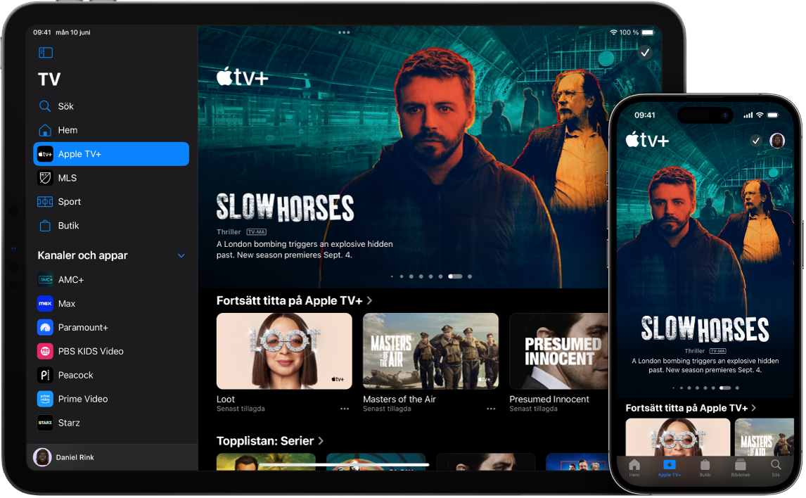 iPad och iPhone visar Apple TV-appen