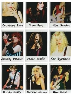 many different pictures of women with guitars and microphones in their hands, including one woman singing