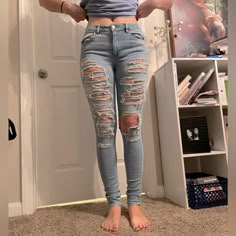 Never Worn Before. X-Long Made For Long Legs! I Am 5’11’’ American Eagle High Waisted Jeans, Holey Jeans, Health Goth, American Eagle Jeggings, Jeans American Eagle, Jean Jeggings, American Eagle Jeans, American Eagle Outfitters Jeans, Book Decor