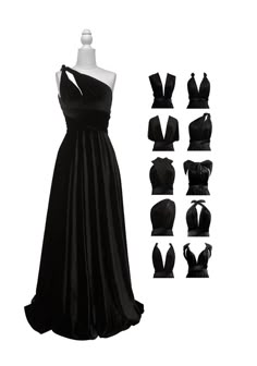 a black dress is shown with different angles