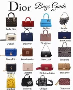 #fashion #bags #dior #style #ideas #icon Types Of Dior Bags, Dior Bags Aesthetic, Dior Bag Collection, Bags Names, Name Brand Handbags, Dior Purse, Luxury Bag Brands, Fashion Knowledge, Build Wardrobe