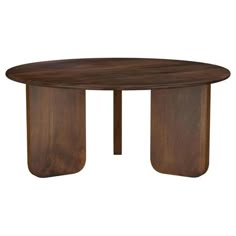 an oval wooden table with two legs and a circular top, on a white background