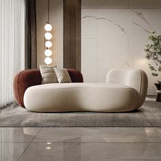 a modern living room with marble floors and walls