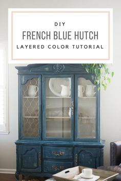 the french blue hutch has been painted with chalk paint and is ready to be used for