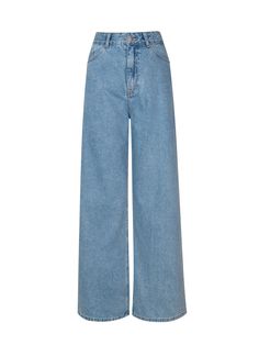 Details: Classic blue color wide leg jeans Back pockets with old white trim and three fork design, personalized and fashionable Made of high quality denim cotton, slightly elastic Simple waistband with asymmetric pockets on both sides Loose hem, floor-length pants Materials & Care: Cotton 97.2%, Other fibers 2.8% Hand wash | Dry clean Do not bleach Size & Fit: Model is 5'7", Bust 32, Waist 24, Hips 35, wearing a size S Item #: WM2DP08 Jean Pants Design, Wide Hips Fashion, Wide-leg Jeans, Cute Wide Leg Jeans, Blue Denim Pants Outfit, Wide Length Pants Outfits, Wide Length Jeans, Wide Pants Jeans, Jeans White Background