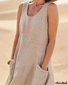 Olivia Mark - Sleeveless Pocket-Detailed Casual Dress Best Amazon Dresses, Wardrobe Over 50, Sewing Linen, Linen Skirts, Party Dress Outfit, Boating Tips, Sewing Upholstery, Altered Clothes, Party Dress Ideas