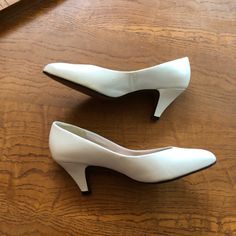 White Leather Heels Never Worn. Some Natural Flaws Show In Last Few Photos Size 6.5 Iconic Outfits, White Heather, Shoes White, Leather Heels, White Leather, Shoes Women Heels, Shoes Heels, Color White, Size 6